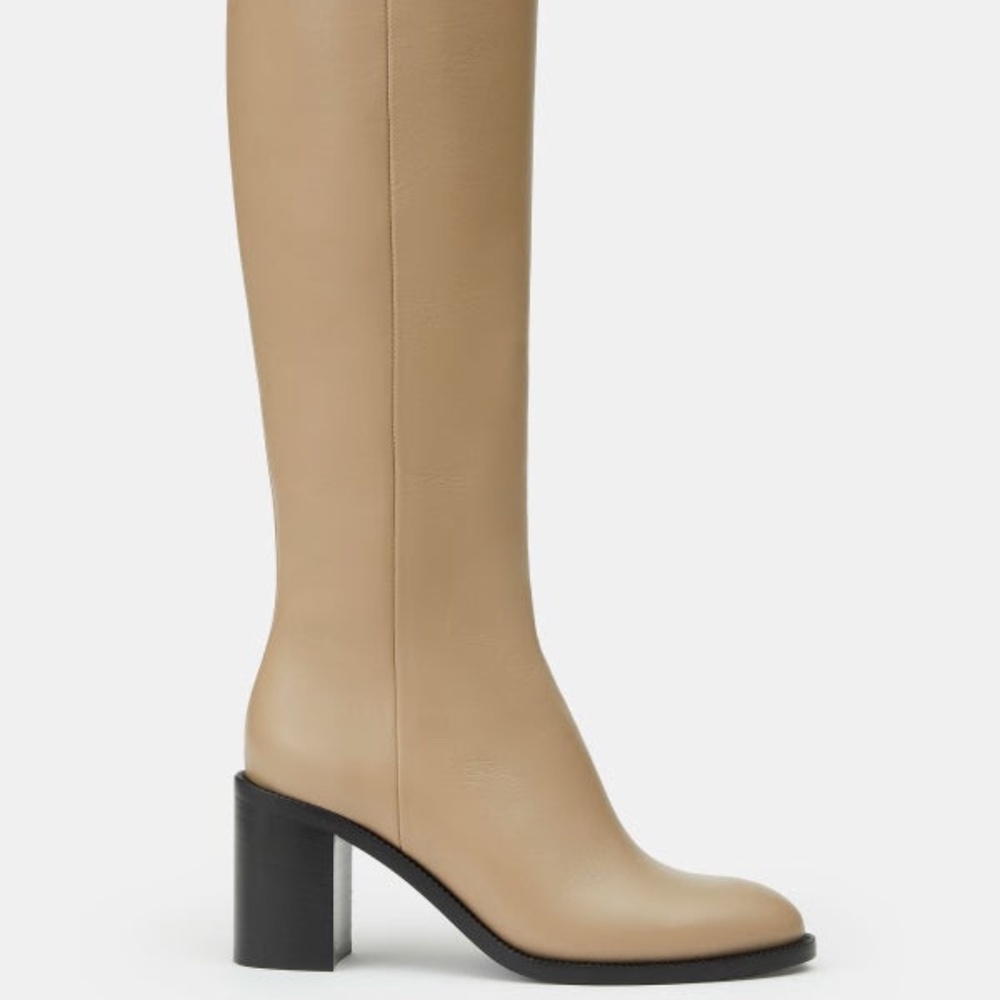 NEVER WORN - Lafayette 148 Calfskin Leather Knee High Boot - Taupe